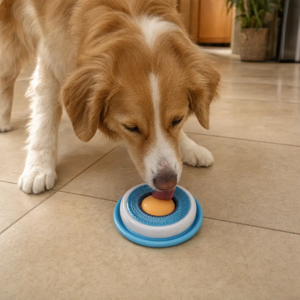Jouet de léchage à ventouse Lékki pour chien, dôme bleu et orange sur base ventousée